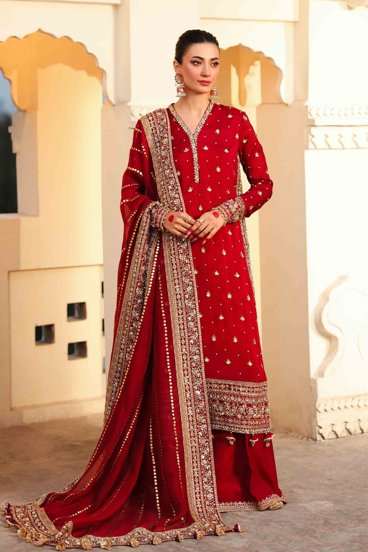 Pakistani Maroon Embroidered Bemberg Raw Silk Salwar Kameez (3-Piece) - Image 7