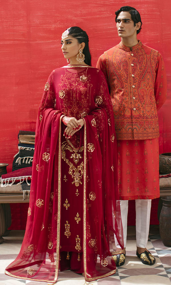 Maroon Hand-Embellished Chiffon Salwar Kameez (3-Piece) - Image 7