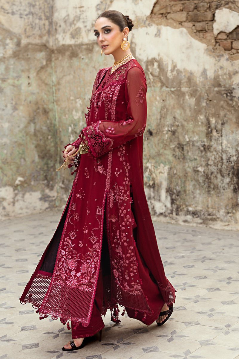 Pakistani Deep Maroon Embroidered Chiffon & Raw Silk 3-Piece Suit - Image 7