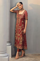 Pakistani Plum Embellished Chiffon & Jamawar Shirt Set (3-Piece) - Image 2