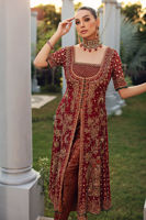 Pakistani Plum Embellished Chiffon & Jamawar Shirt Set (3-Piece) - Image 4