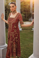 Pakistani Plum Embellished Chiffon & Jamawar Shirt Set (3-Piece) - Image 5