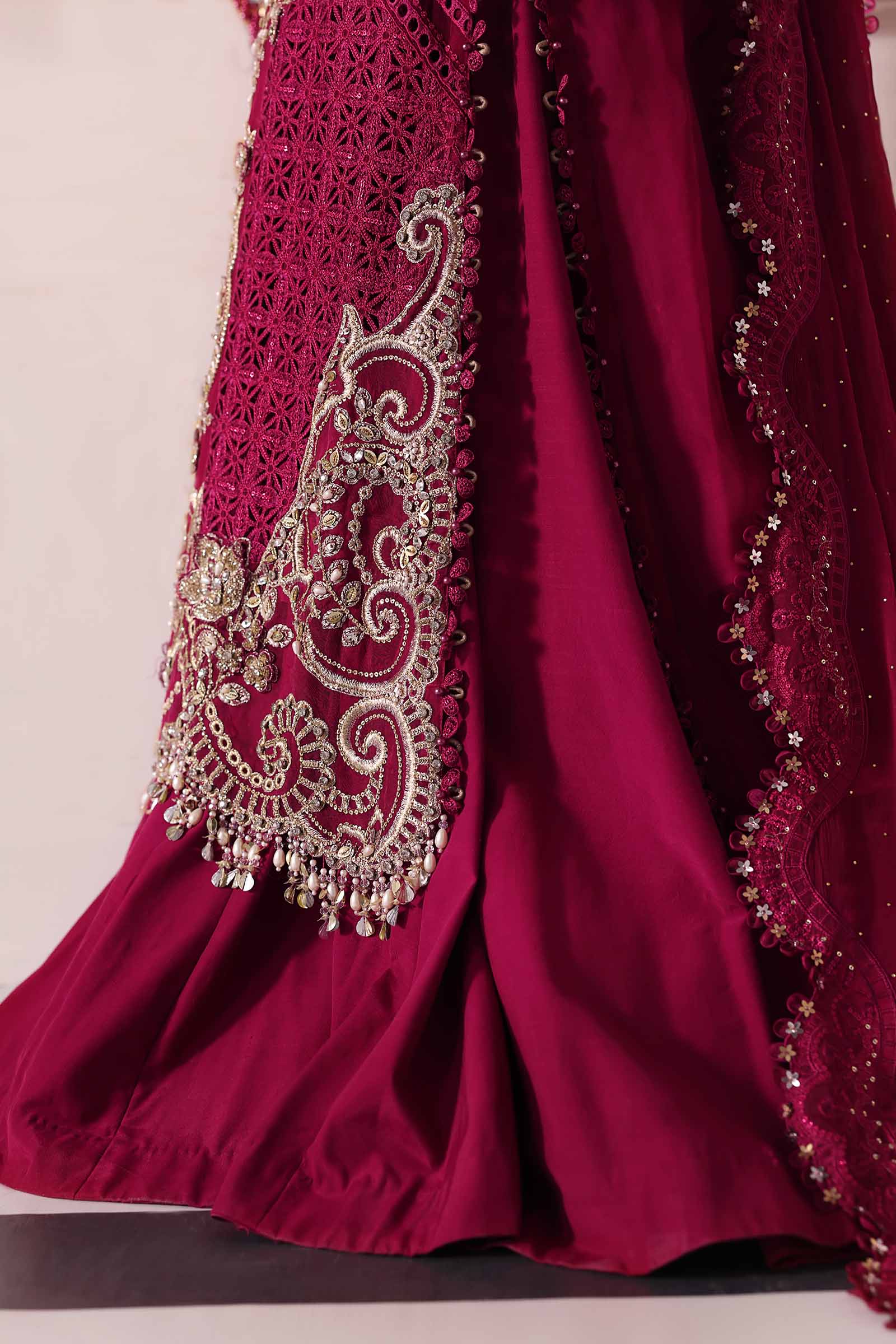 Pakistani Maroon Embroidered Chiffon & Organza 3-Piece Suit - Image 12