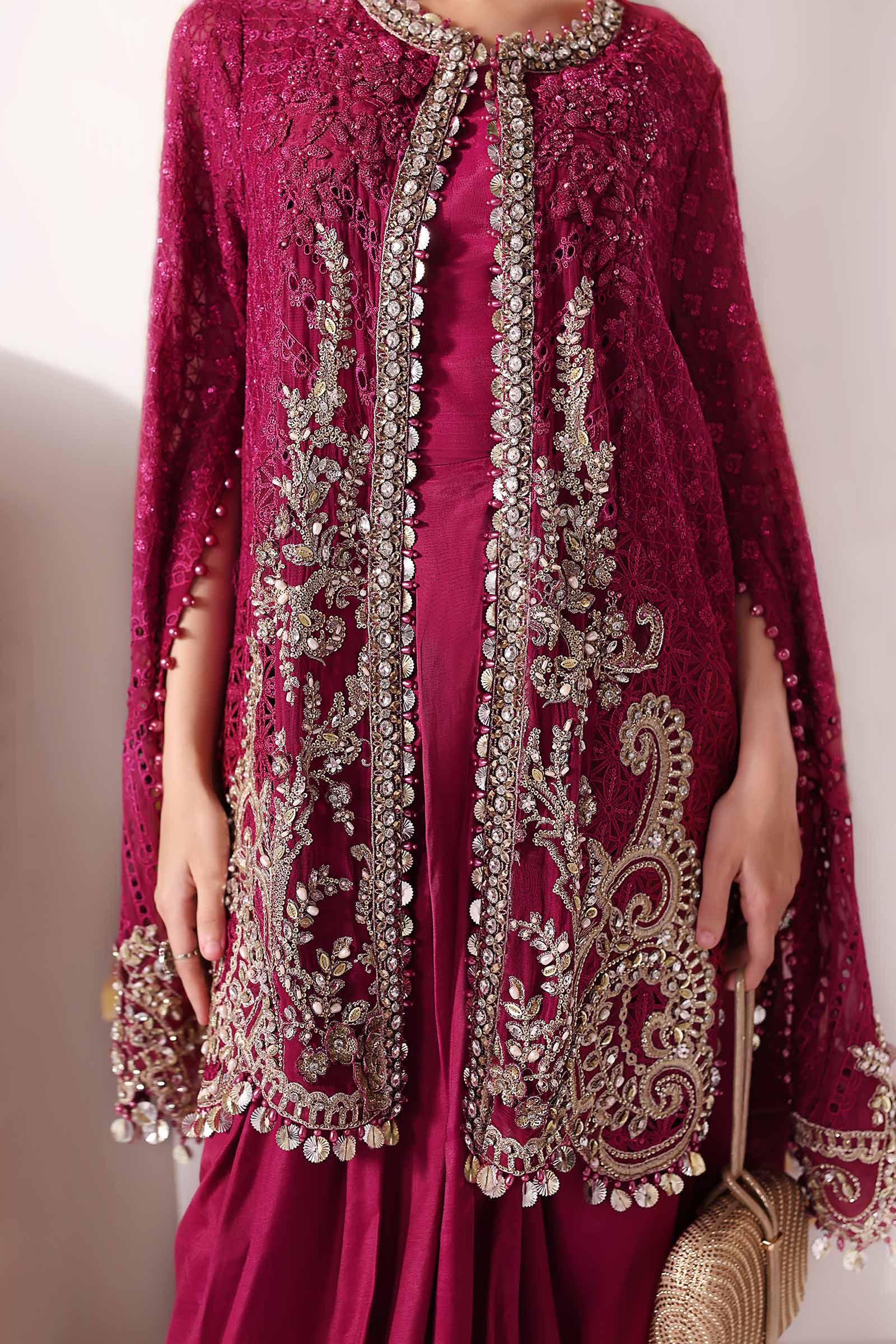 Pakistani Maroon Embroidered Chiffon & Organza 3-Piece Suit - Image 14