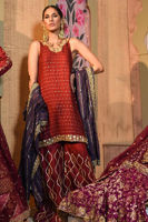 Pakistani Maroon Embroidered Cotton Net Shirt with Raw Silk Izaar (3-Piece) - Image 5