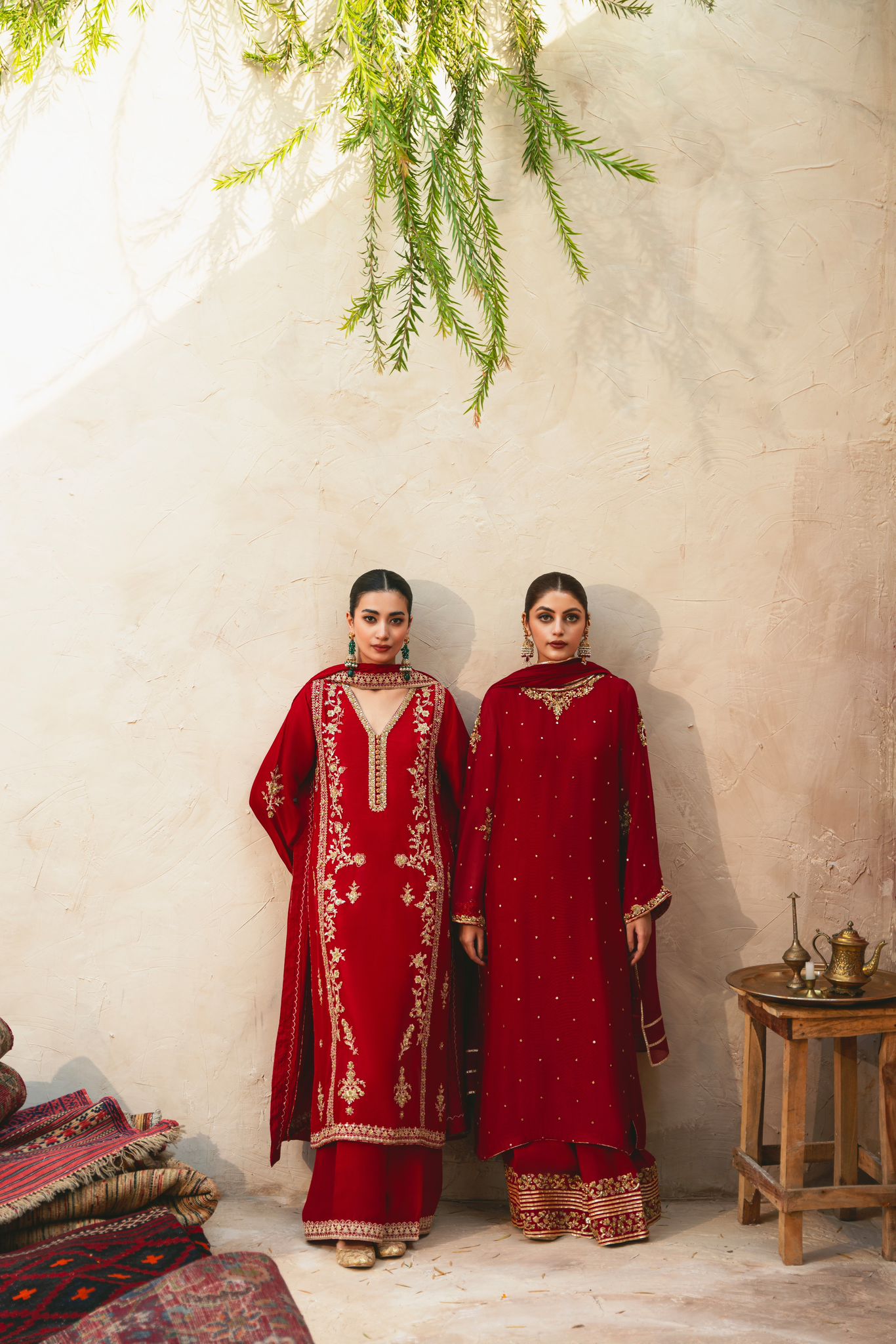 Pakistani Dark Maroon Zardozi Cotton Net Kameez (3-Piece) - Image 3