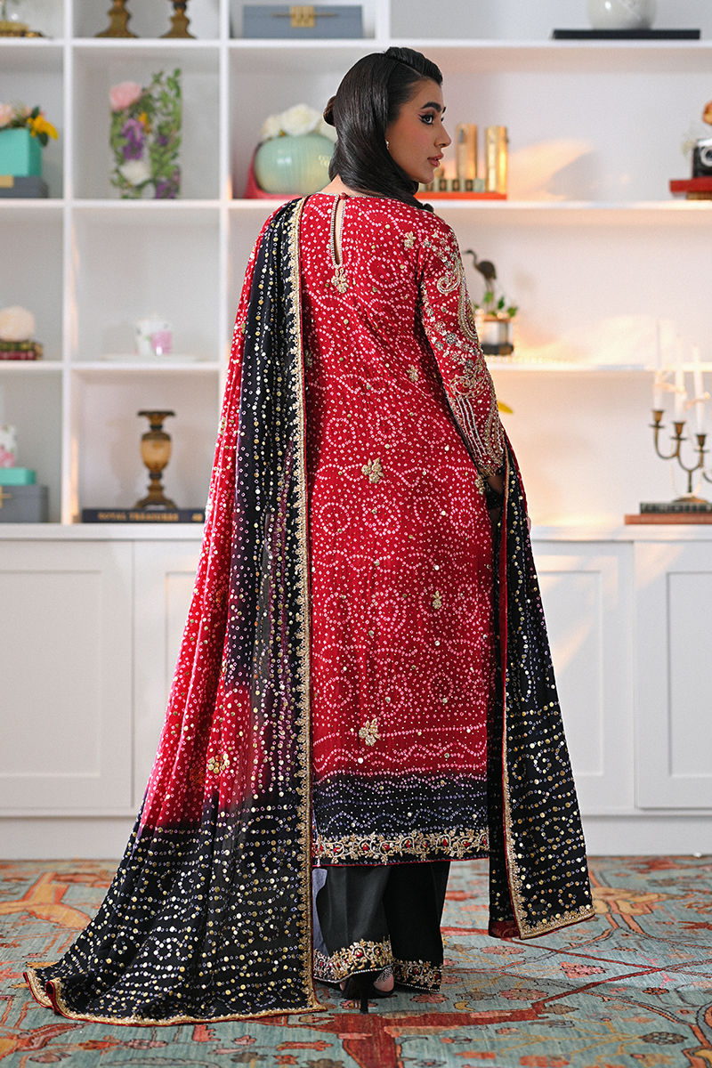 Pakistani Maroon & Black Embroidered Crepe Salwar Kameez (3-Piece) - Image 3