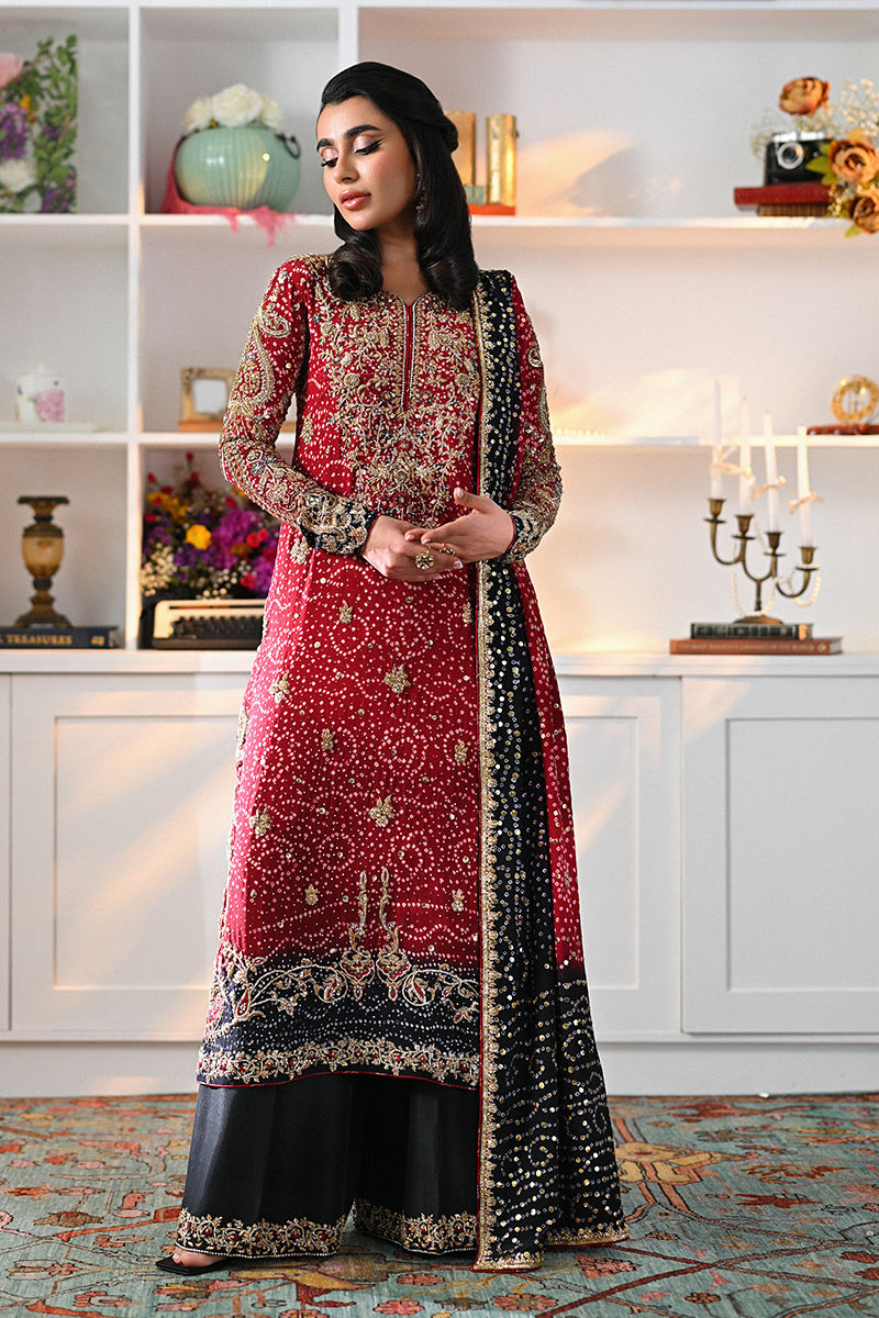 Pakistani Maroon & Black Embroidered Crepe Salwar Kameez (3-Piece) - Image 4