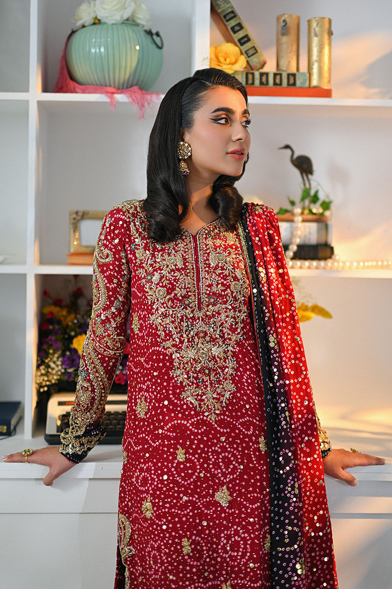 Pakistani Maroon & Black Embroidered Crepe Salwar Kameez (3-Piece) - Image 6