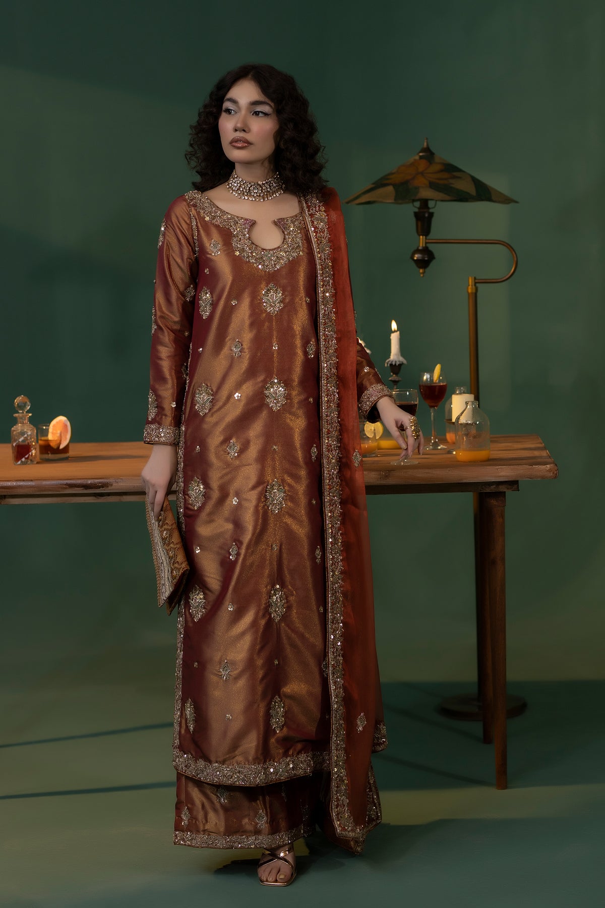 Rust Embellished Masoori Salwar Kameez (3-Piece) - Image 1