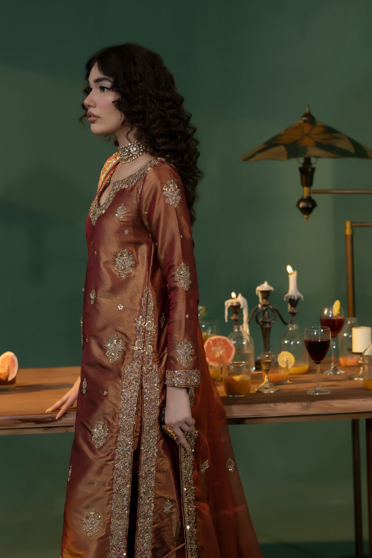 Rust Embellished Masoori Salwar Kameez (3-Piece) - Image 2