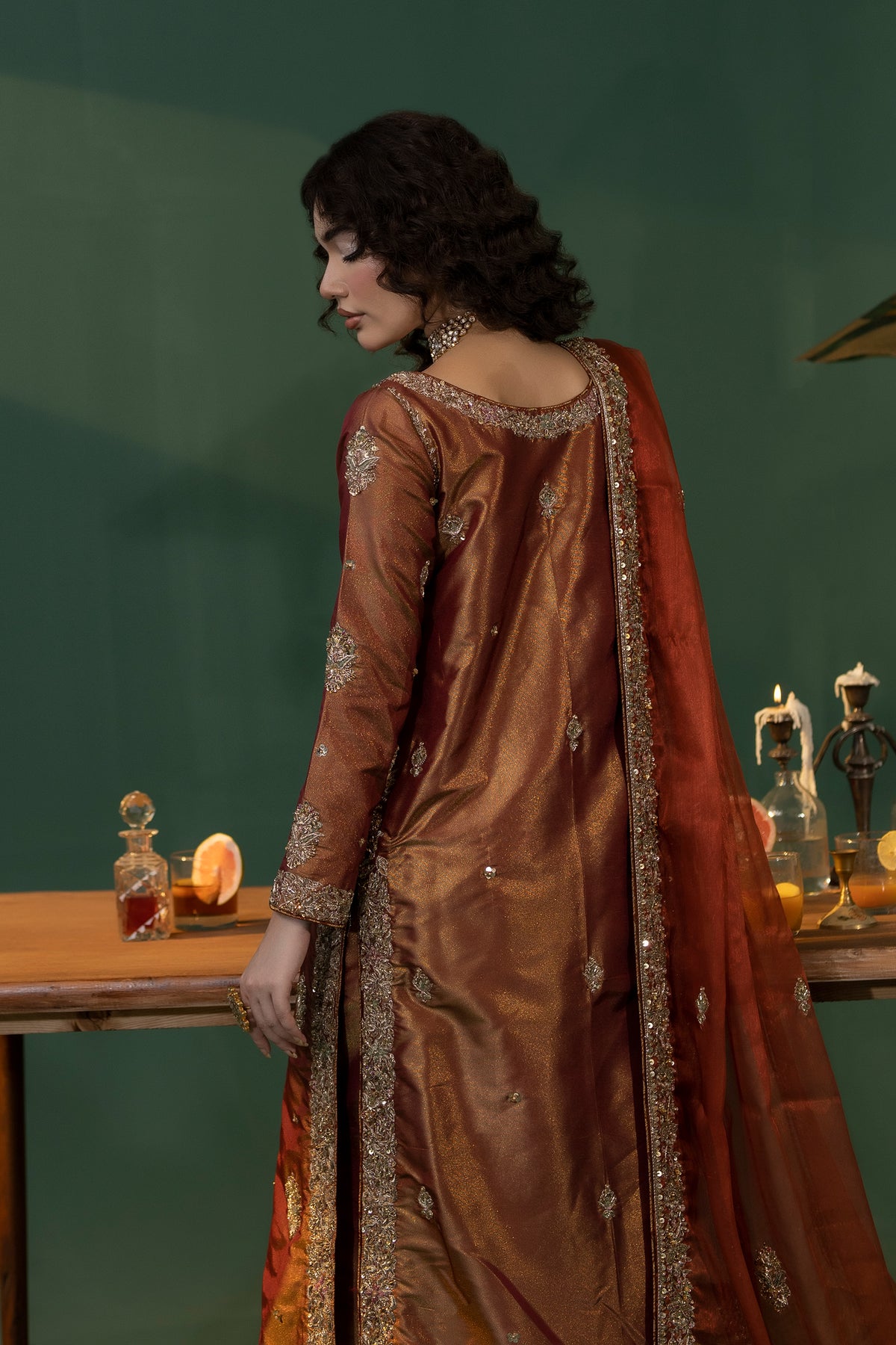 Rust Embellished Masoori Salwar Kameez (3-Piece) - Image 3