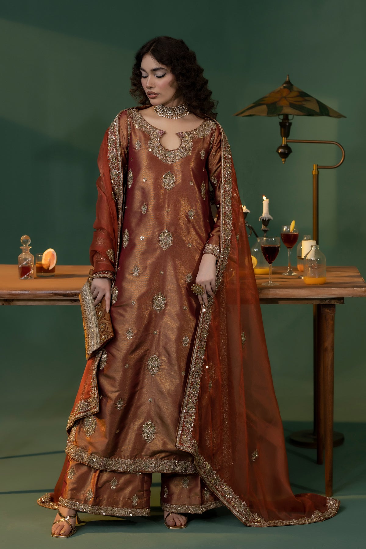 Rust Embellished Masoori Salwar Kameez (3-Piece) - Image 4