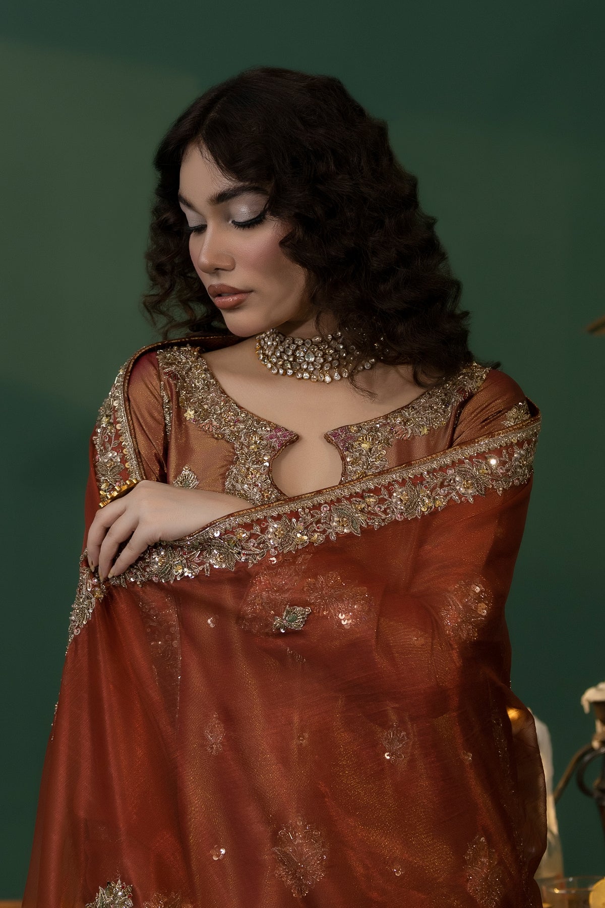 Rust Embellished Masoori Salwar Kameez (3-Piece) - Image 5