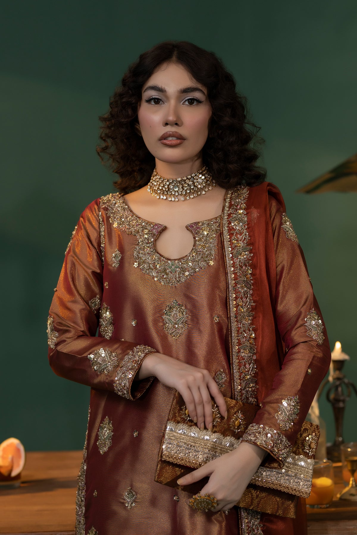 Rust Embellished Masoori Salwar Kameez (3-Piece) - Image 6