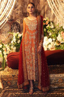 Pakistani Rust Zardozi Embroidered Net Salwar Kameez (3-Piece) - Image 2