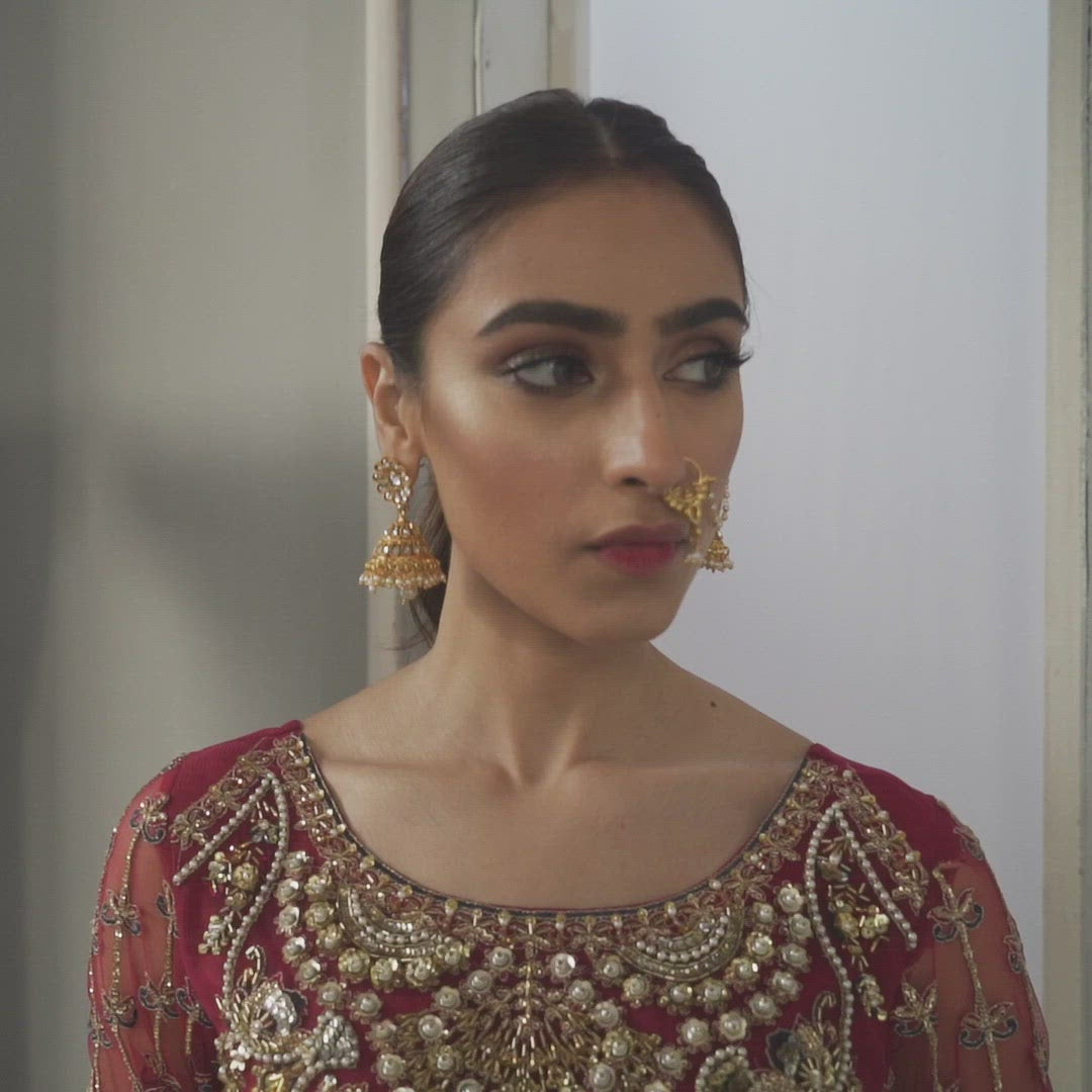 Pakistani Deep Maroon Hand-Embellished Net Salwar Kameez (3-Piece) - Image 6