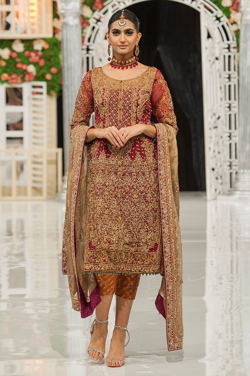 Pakistani Maroon Cutwork Organza Salwar Kameez (3-Piece) - Image 1