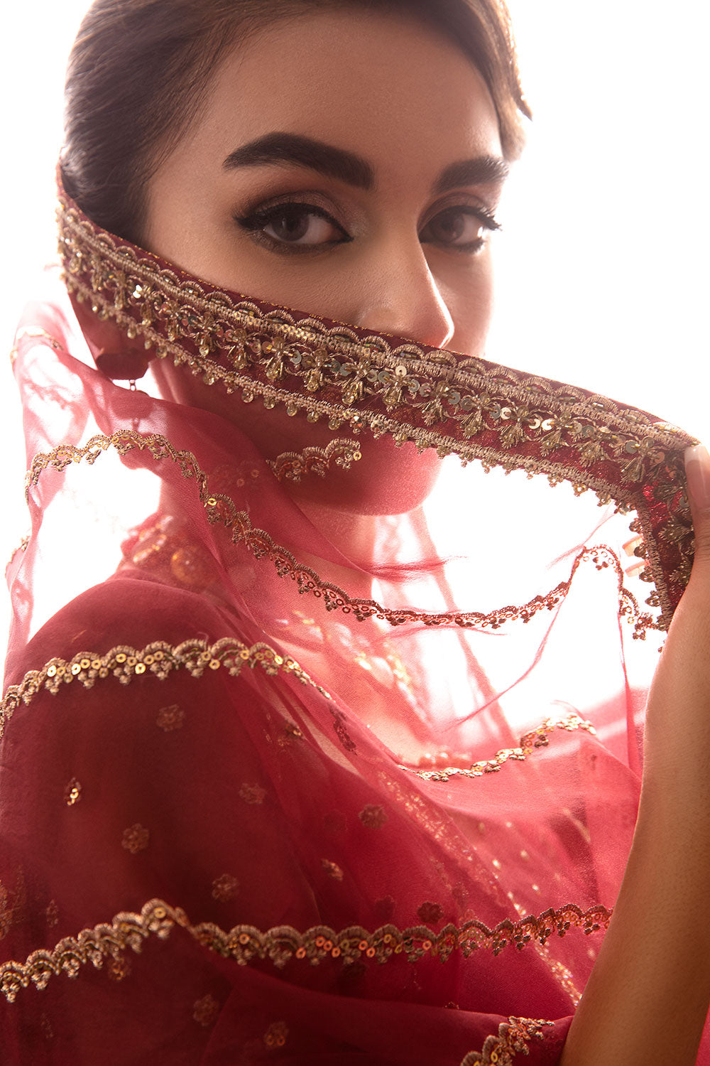 Pakistani Deep Maroon Embroidered Organza Salwar Kameez (3-Piece) - Image 8