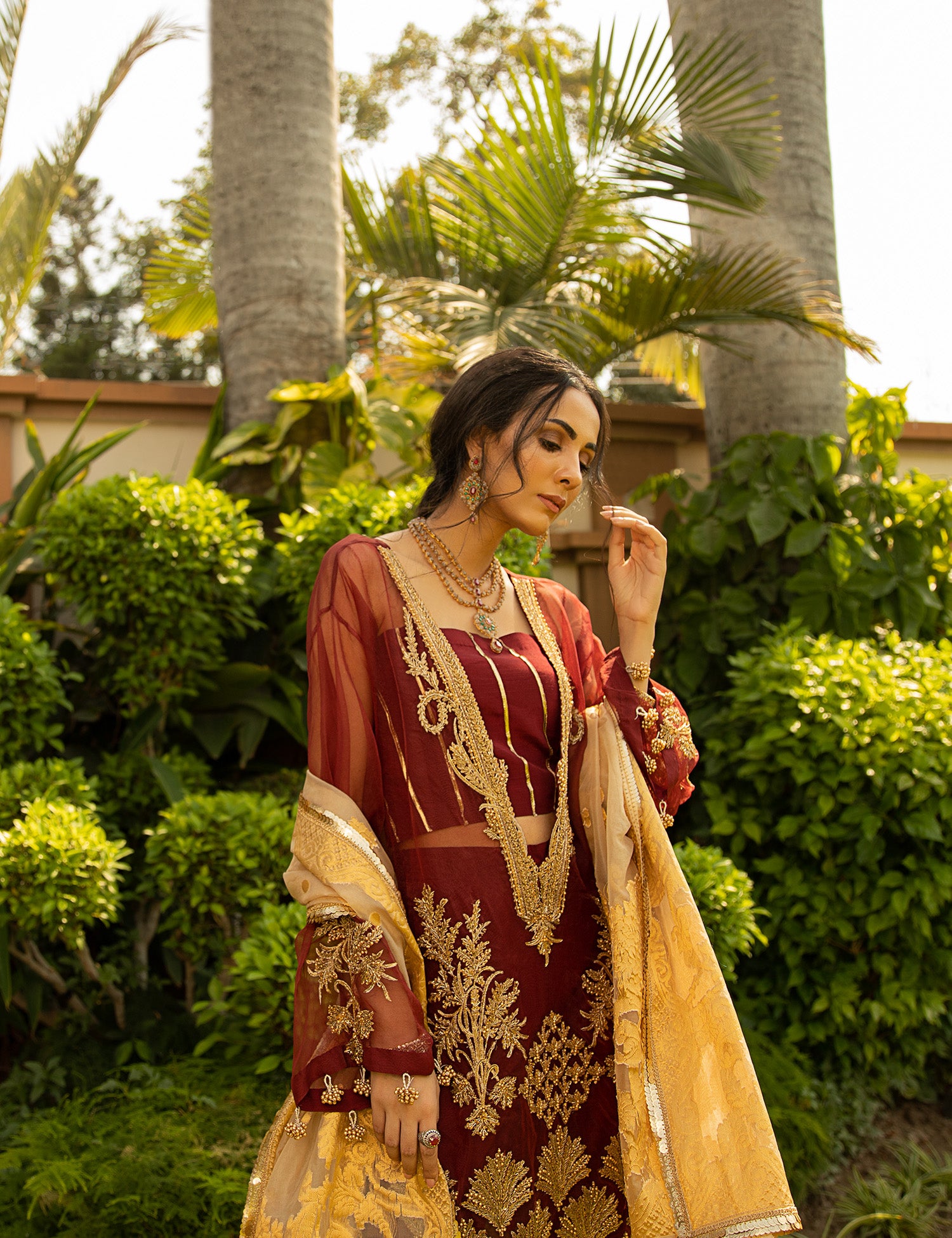 Maroon Embroidered Organza Salwar Kameez (3-Piece) - Image 2