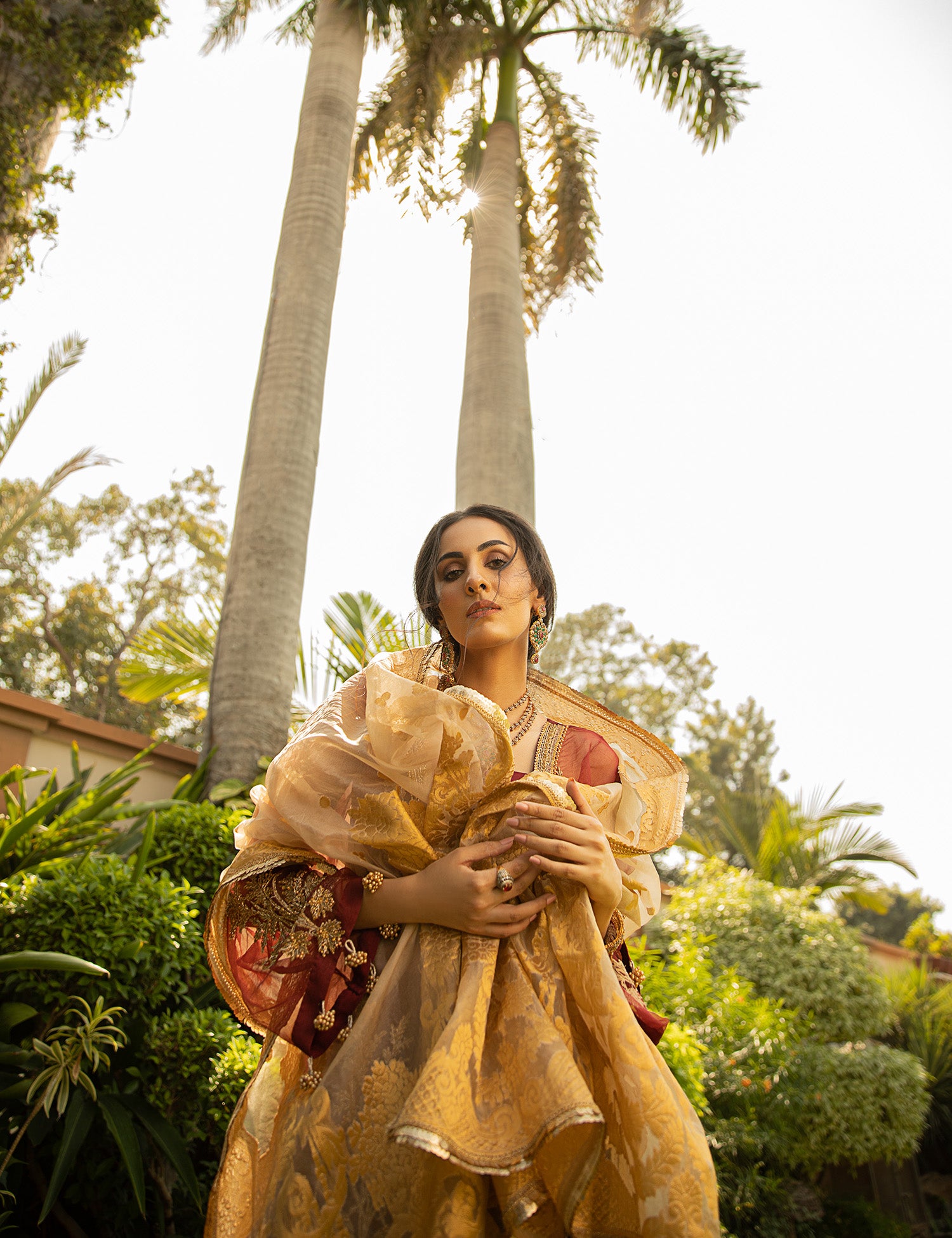 Maroon Embroidered Organza Salwar Kameez (3-Piece) - Image 4