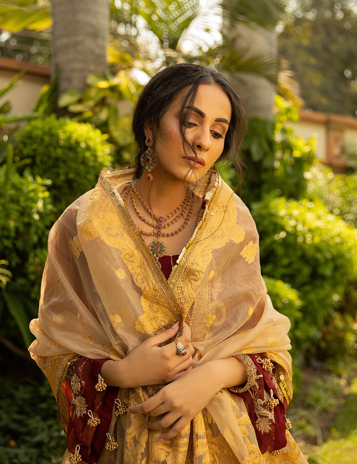 Maroon Embroidered Organza Salwar Kameez (3-Piece) - Image 5