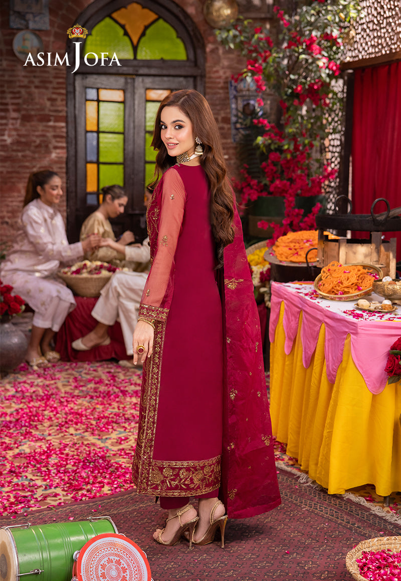 Pakistani Maroon Embroidered Organza & Boski Silk Salwar Kameez (3-Piece) - Image 2