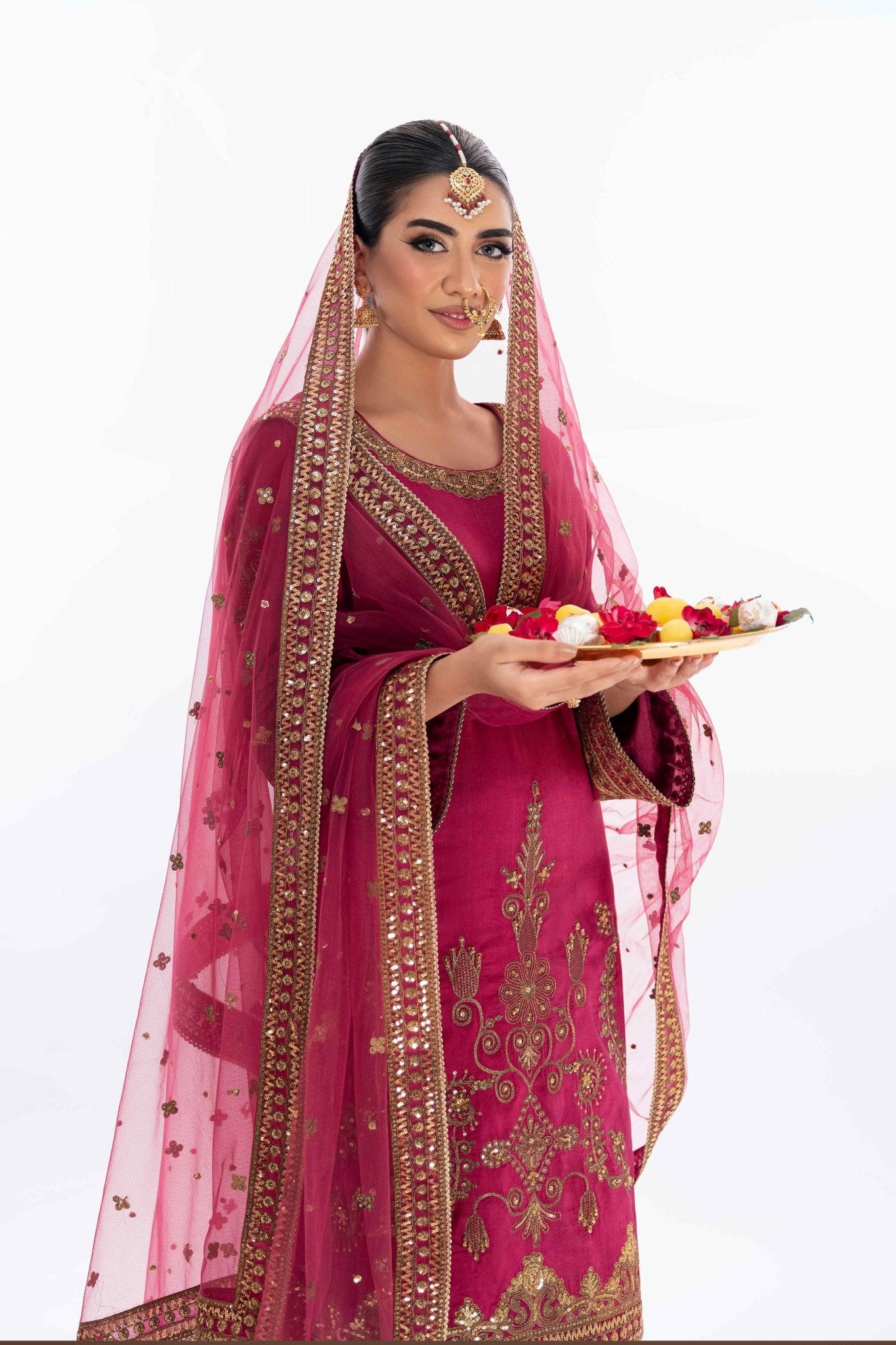 Pakistani Wine Zardozi Embroidered Pure Silk Salwar Kameez (3-Piece) - Image 5