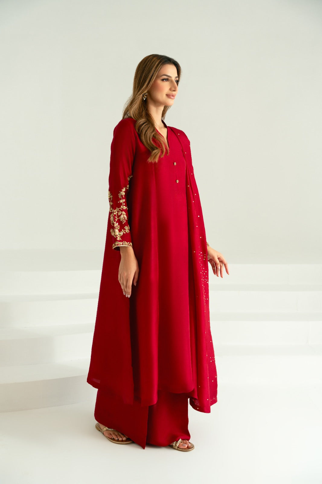 Maroon Ada Work Pure Raw Silk Kameez (3-Piece) - Image 3