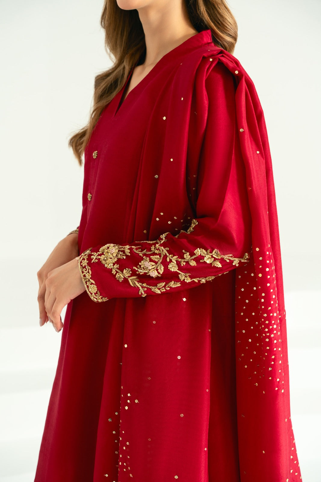 Maroon Ada Work Pure Raw Silk Kameez (3-Piece) - Image 4