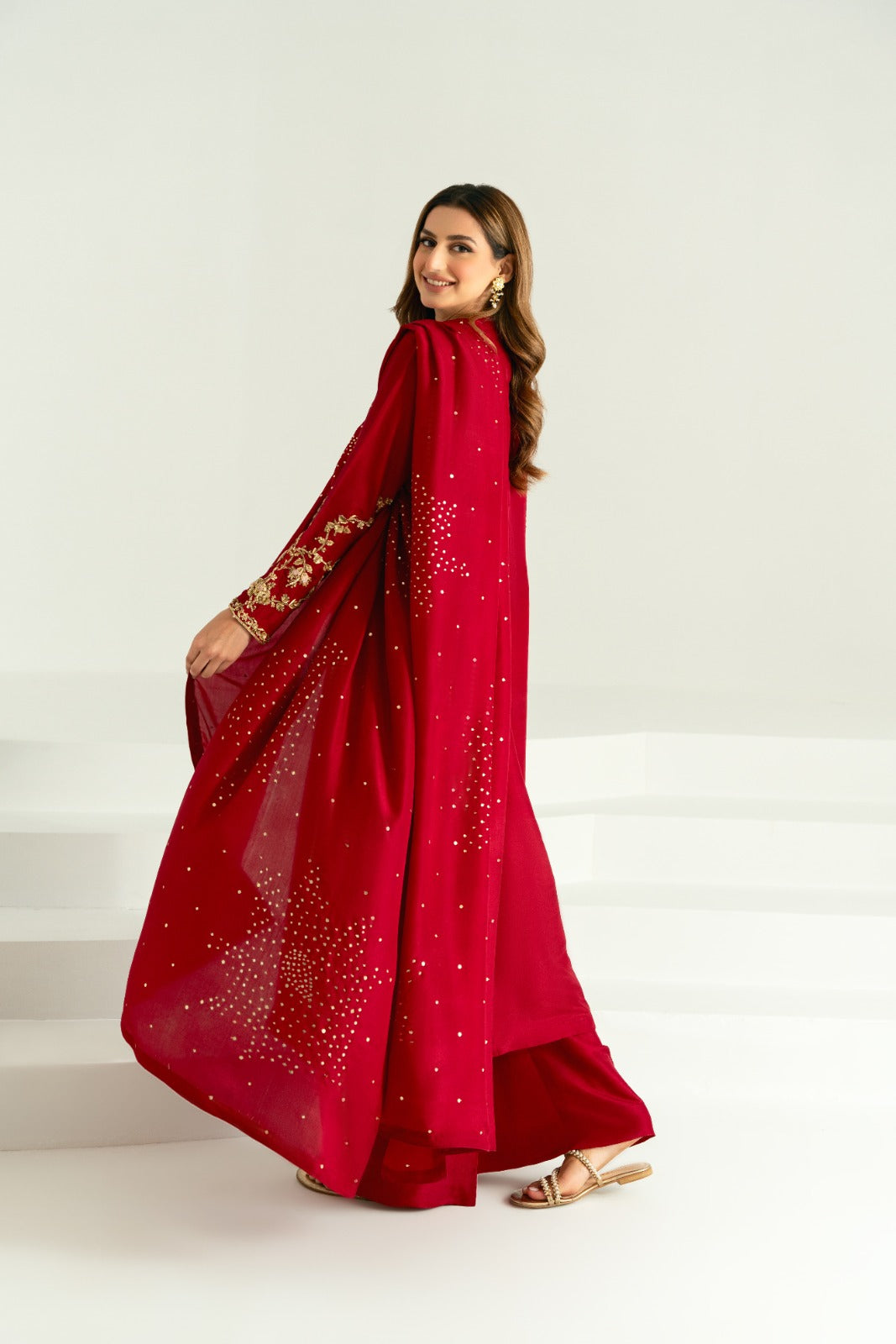 Maroon Ada Work Pure Raw Silk Kameez (3-Piece) - Image 5