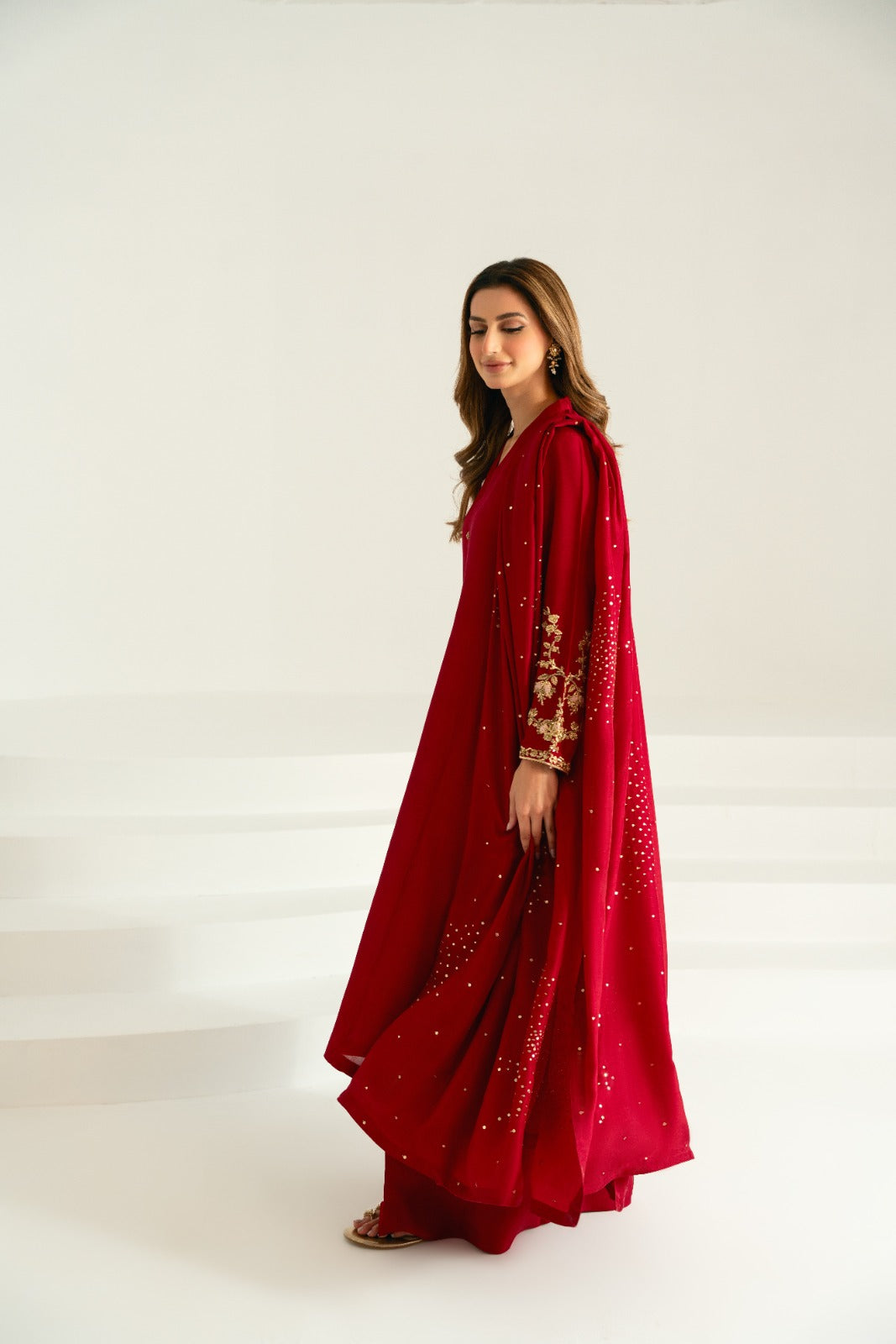 Maroon Ada Work Pure Raw Silk Kameez (3-Piece) - Image 6
