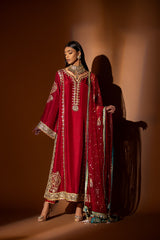 Maroon Gota Embroidered Raw Silk Kurta (2-Piece) - Image 2