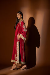 Maroon Gota Embroidered Raw Silk Kurta (2-Piece) - Image 3