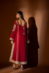 Maroon Gota Embroidered Raw Silk Kurta (2-Piece) - Image 4