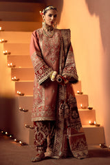 Rust Resham & Sequin Raw Silk Salwar Kameez (3-Piece) - Image 2