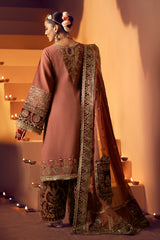 Rust Resham & Sequin Raw Silk Salwar Kameez (3-Piece) - Image 3