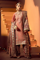 Rust Resham & Sequin Raw Silk Salwar Kameez (3-Piece) - Image 5