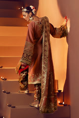 Rust Resham & Sequin Raw Silk Salwar Kameez (3-Piece) - Image 7