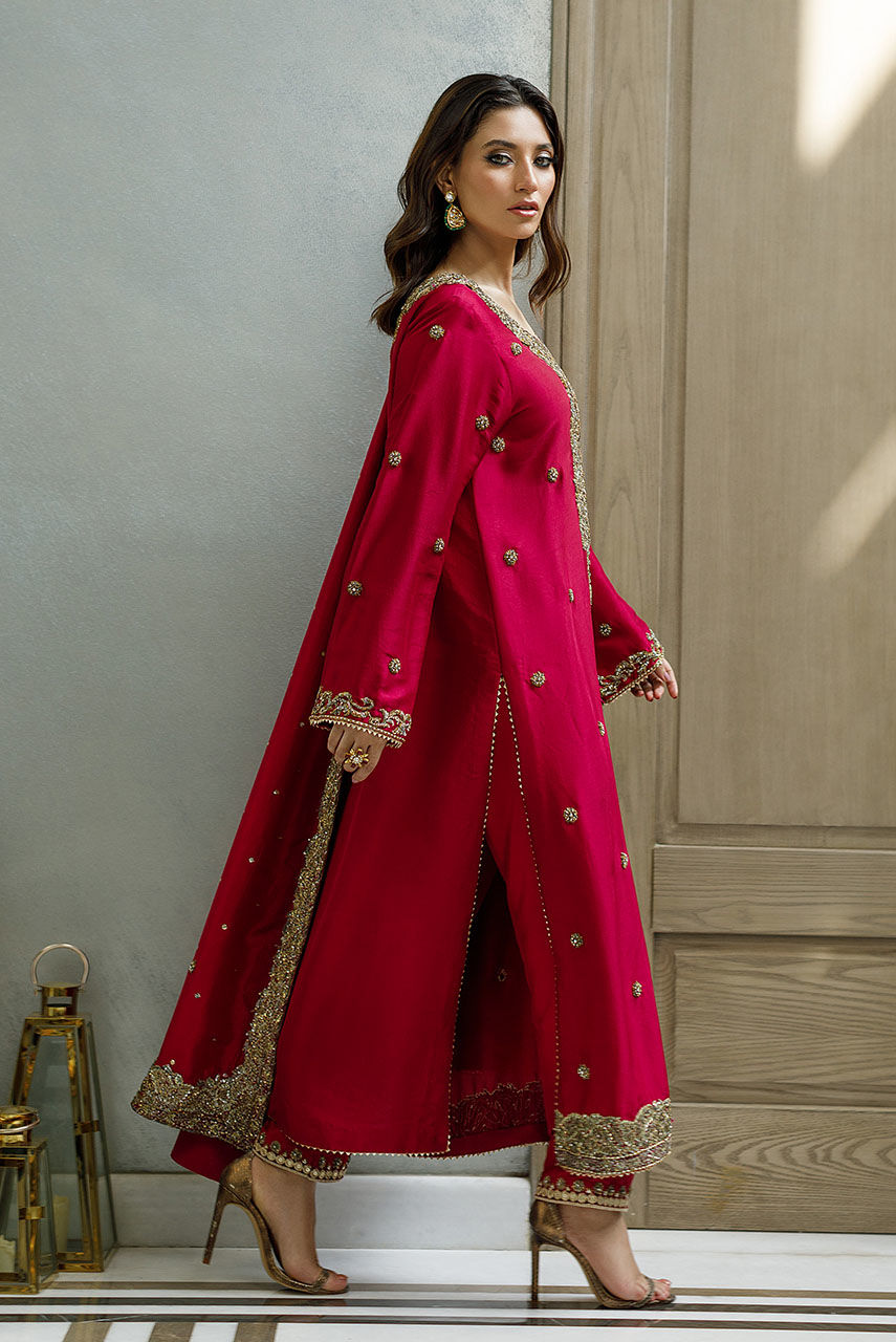 Wine Red Resham Zardozi Silk Salwar Kameez (3-Piece) - Image 4