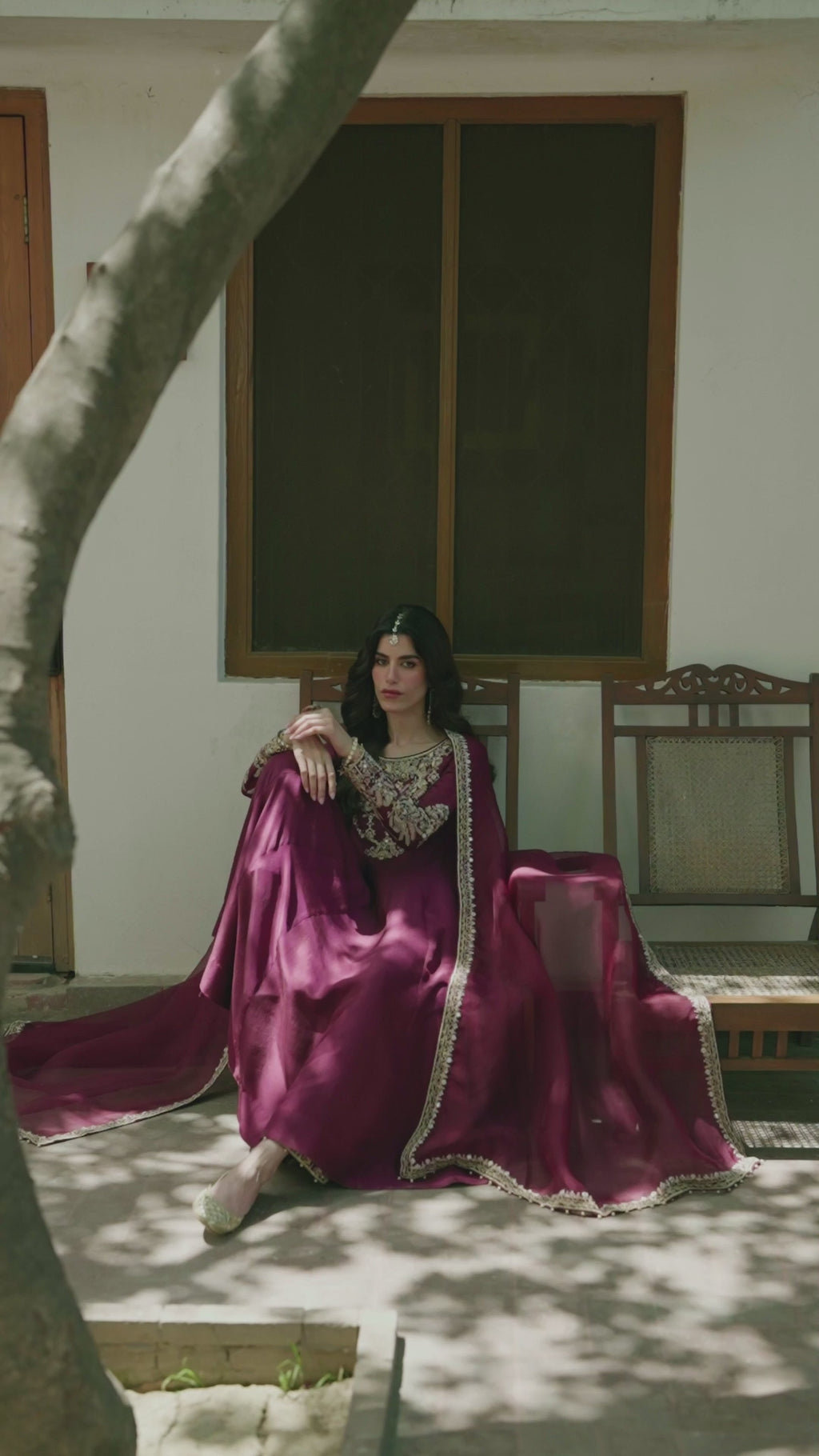 Pakistani Maroon Embroidered Raw Silk Salwar Kameez (3-Piece) - Image 8