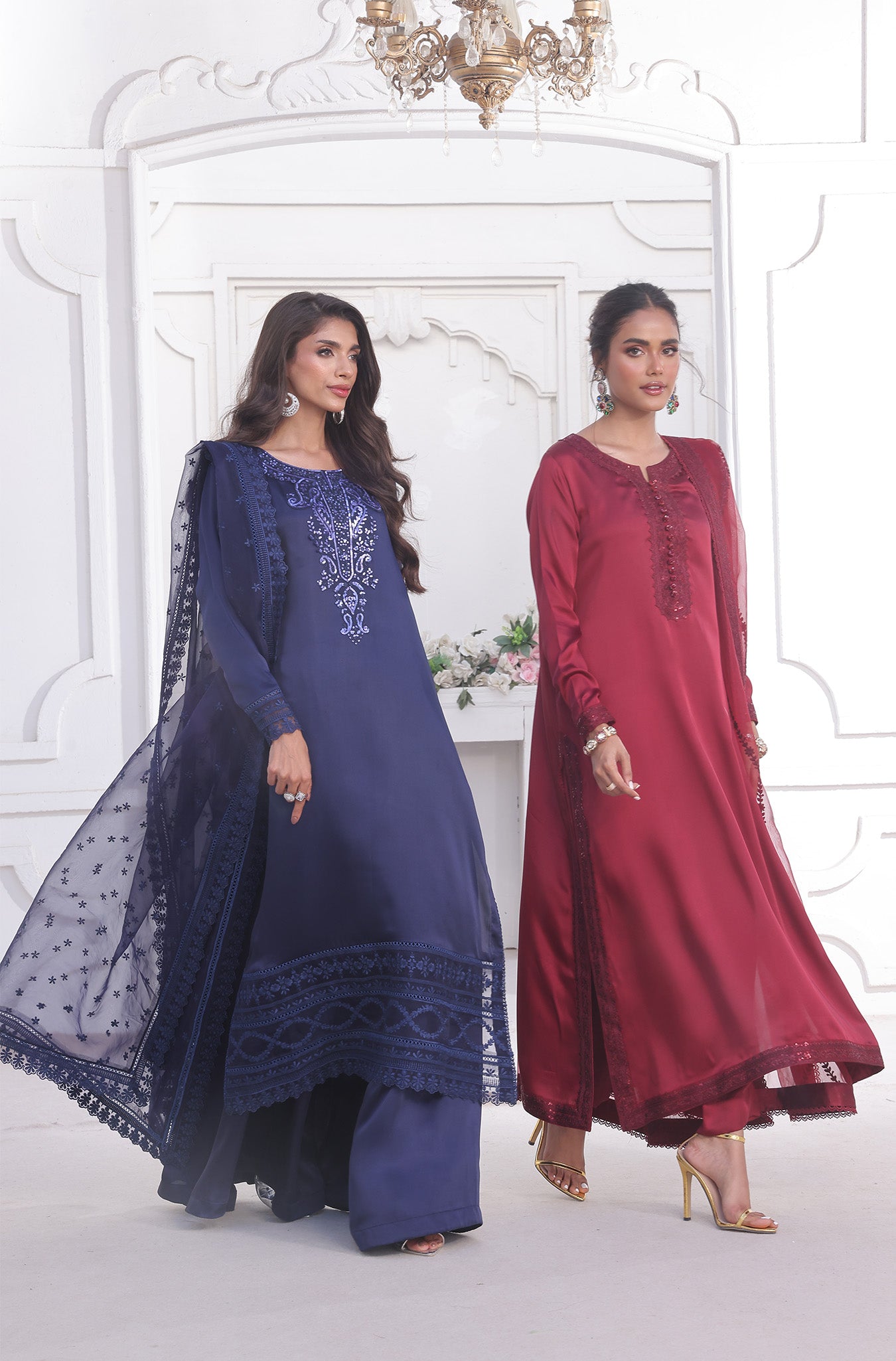 Maroon Embroidered Pure Raw Silk Salwar Kameez (3-Piece) - Image 4