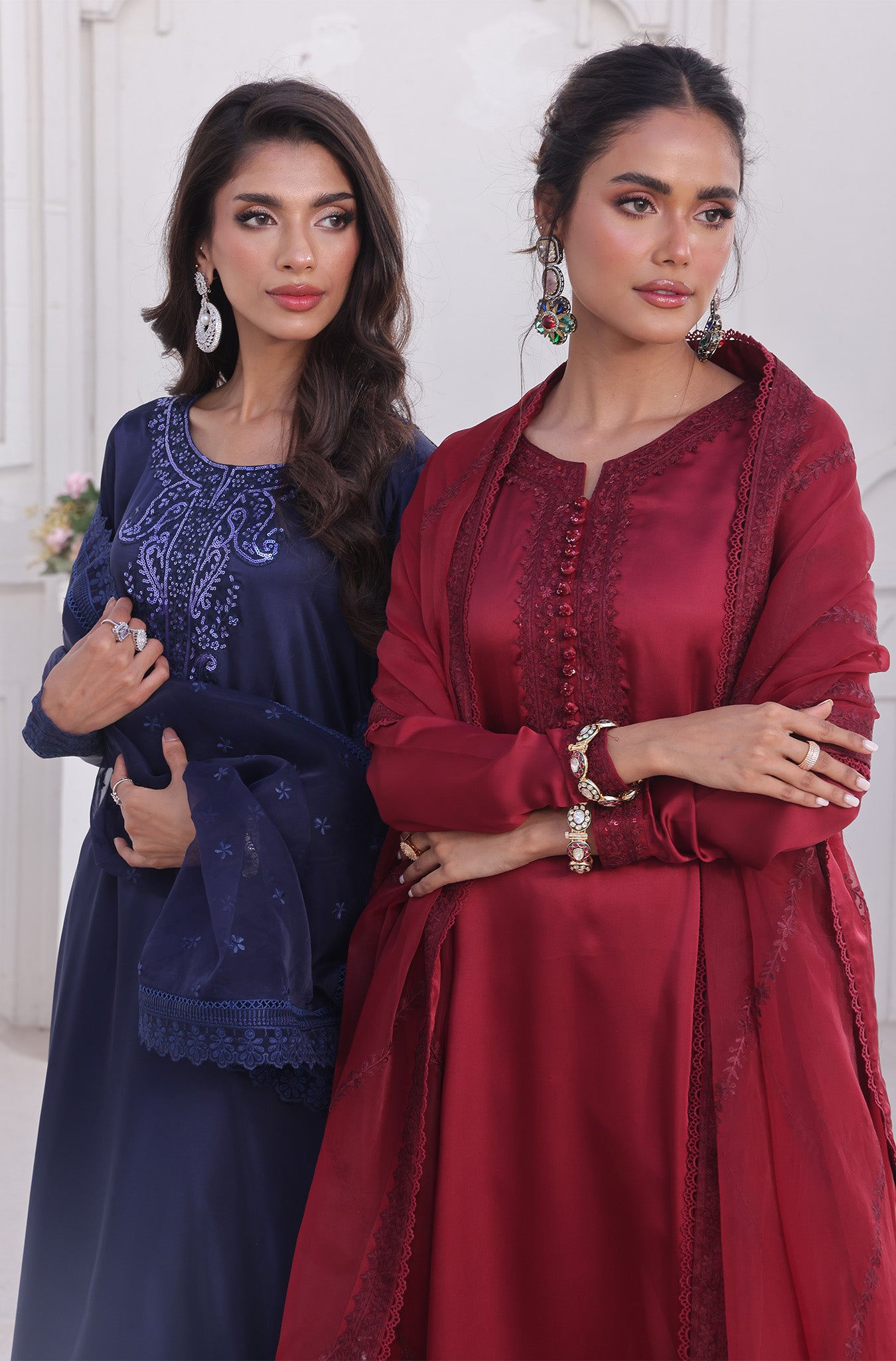 Maroon Embroidered Pure Raw Silk Salwar Kameez (3-Piece) - Image 5