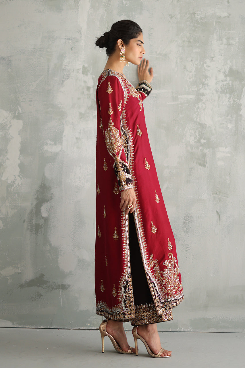 Maroon Zardozi & Gota Raw Silk Salwar Kameez (3-Piece) - Image 3