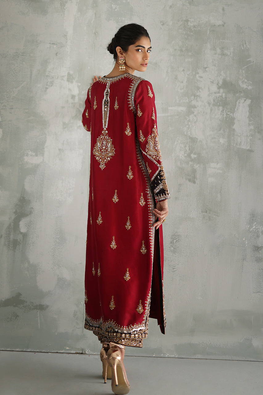 Maroon Zardozi & Gota Raw Silk Salwar Kameez (3-Piece) - Image 4