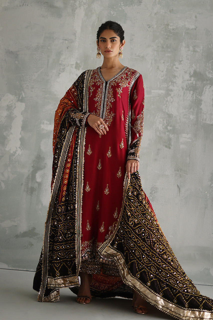 Maroon Zardozi & Gota Raw Silk Salwar Kameez (3-Piece) - Image 5