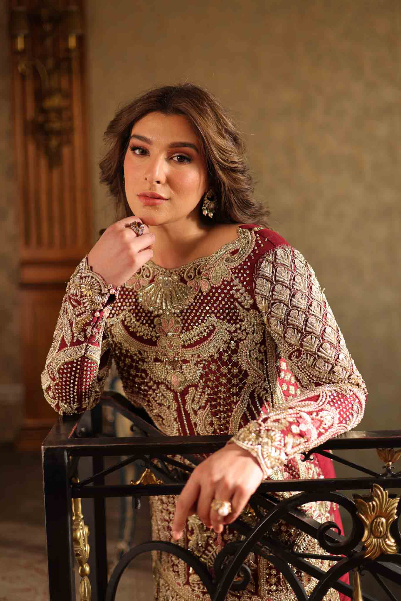 Deep Maroon Embroidered Raw Silk & Jamawar Salwar Kameez (2-Piece) - Image 9