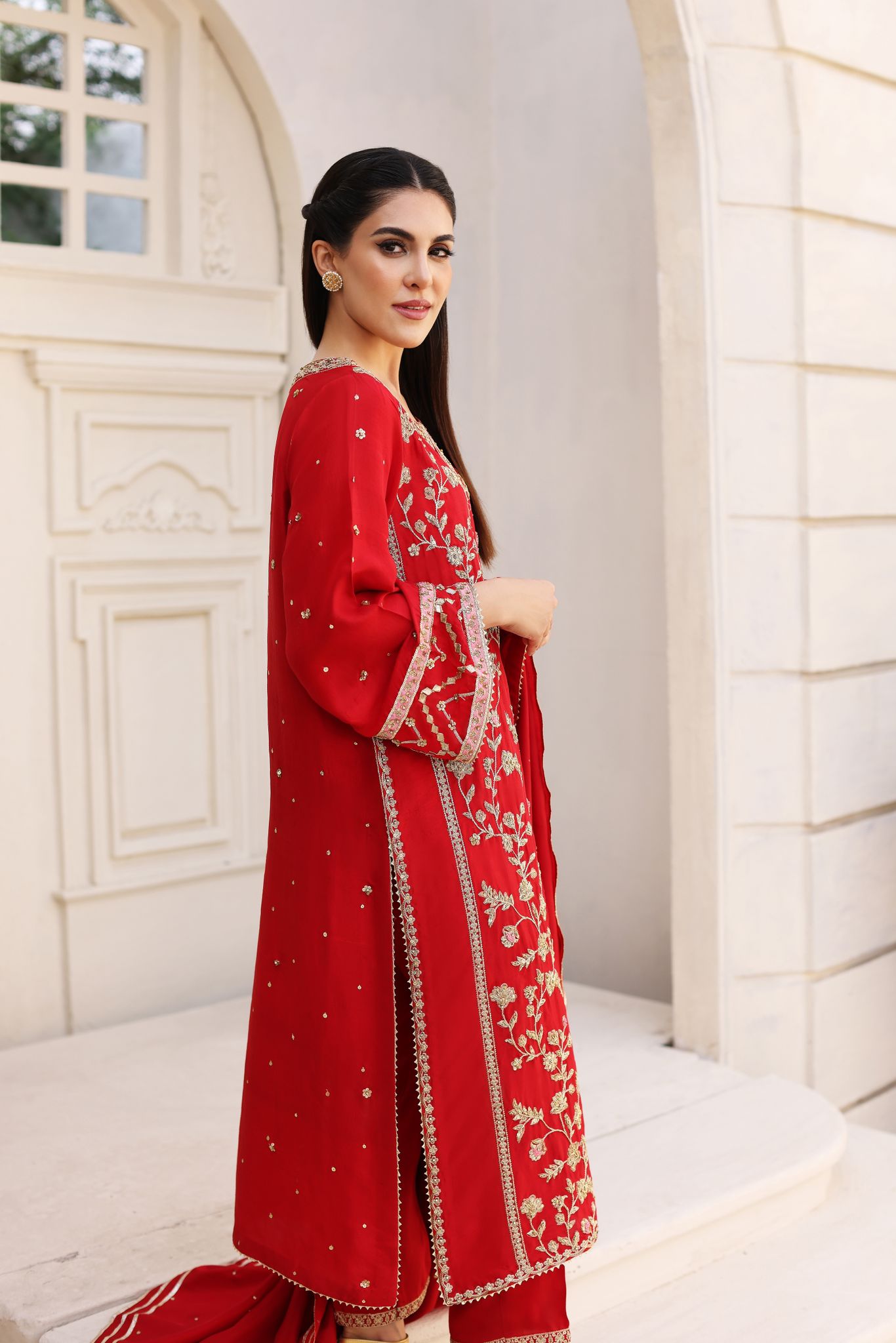 Pakistani Maroon Zari Zardozi Raw Silk Salwar Kameez (3-Piece) - Image 1