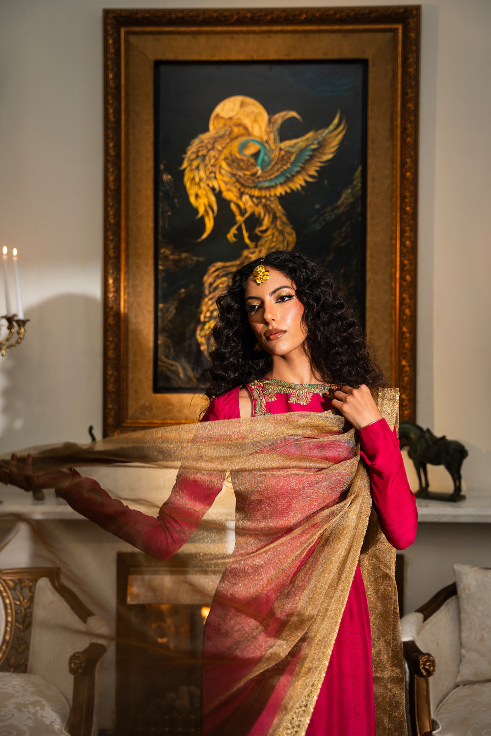 Deep Crimson Embroidered Korean Raw Silk Salwar Kameez (3-Piece) - Image 3