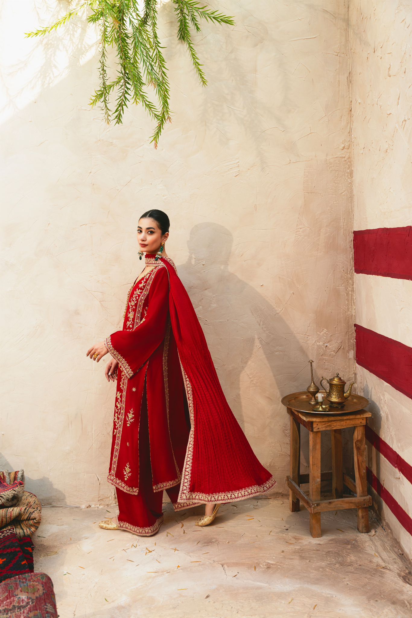 Pakistani Maroon Zari Sequin Pure Raw Silk Salwar Kameez (3-Piece) - Image 4